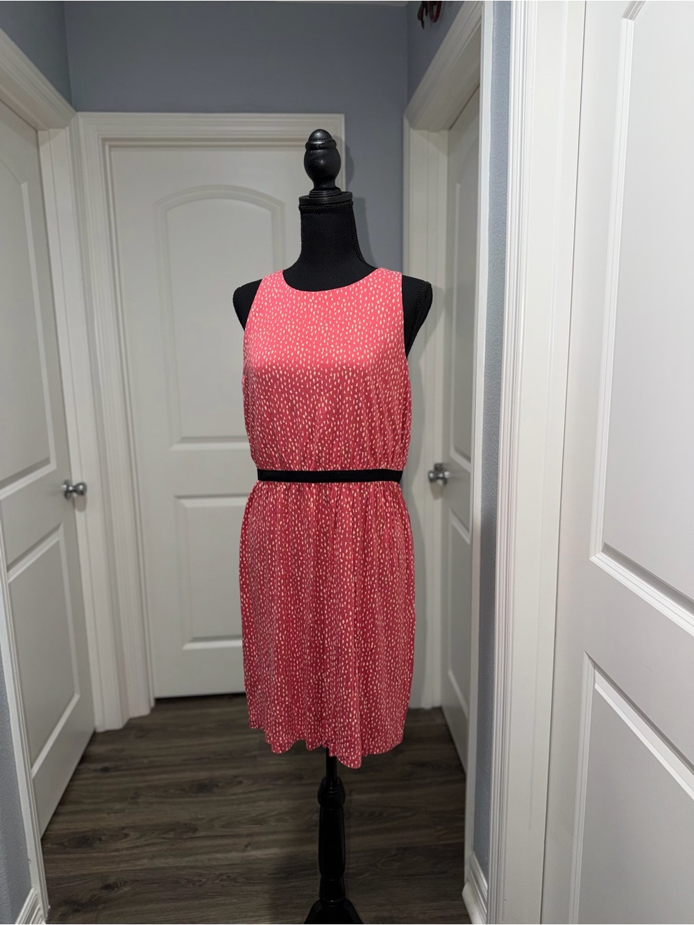 LOFT Coral Sleeveless Mini Dress with Black Waist size PL
